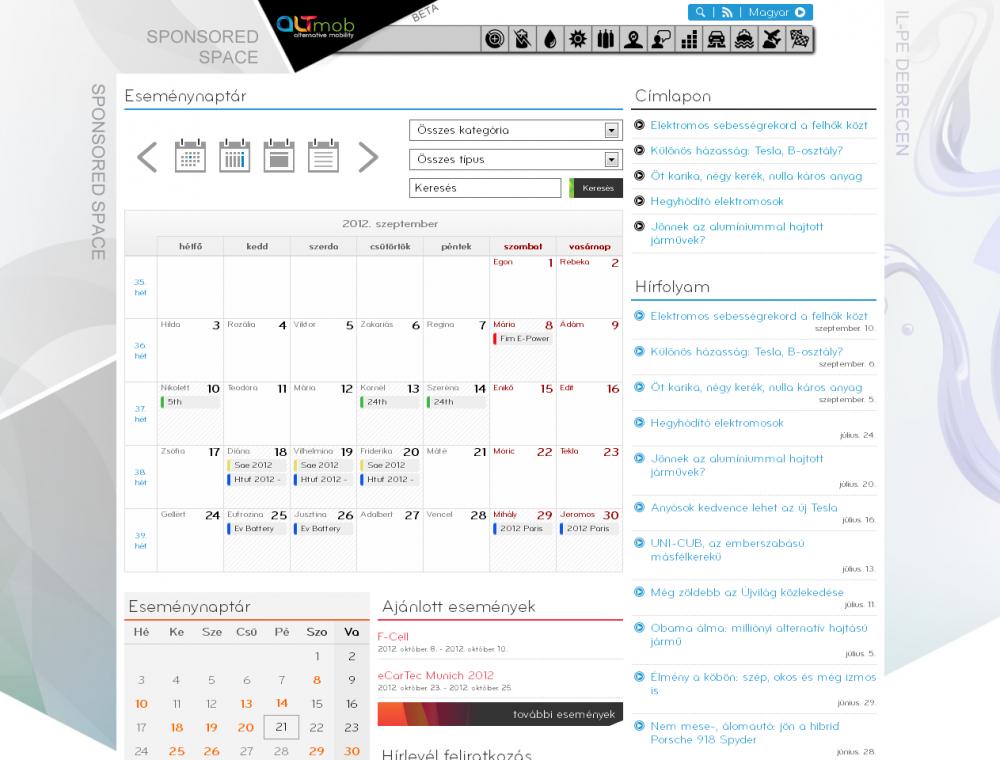 ALTmob weblap Eseménynaptár képe, RWD használatával.