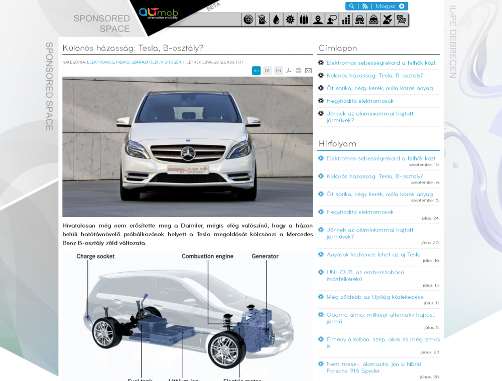 ALTmob weblapja reszponzív webdesign alkalmazásával, 2 hasáb megjelenítéssel.<br />
