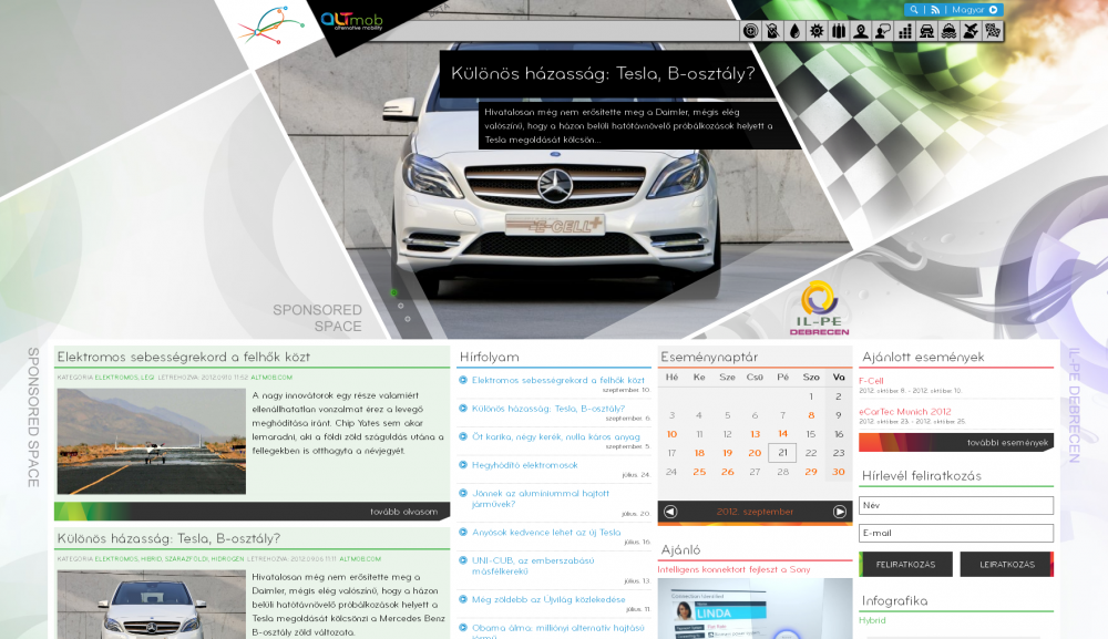 ALTmob portál reszponzív webdesign-nal, HD felbontású nézetben<br />
