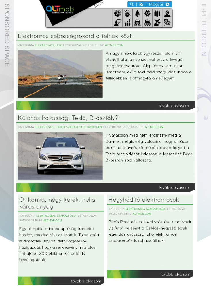 ALTmob weboldala reszponzív webdesign kialakítással, tablet egy oszlopos álló nézetben.<br />
