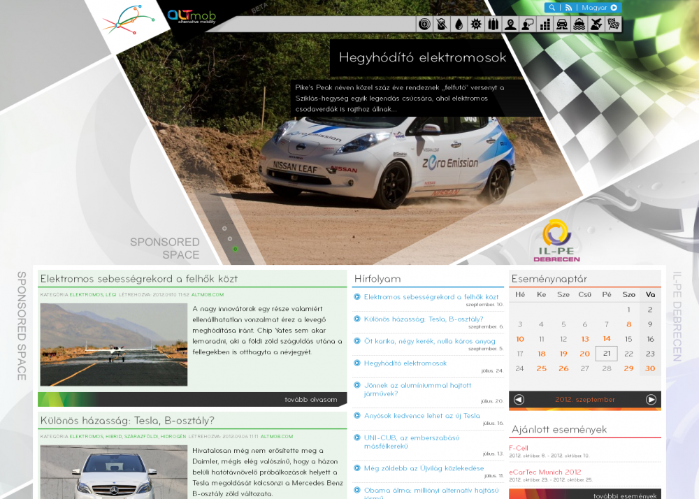 ALTmob hírportál reszponzív webdesign alkalmazással, 3 oszlopos felbontásban.