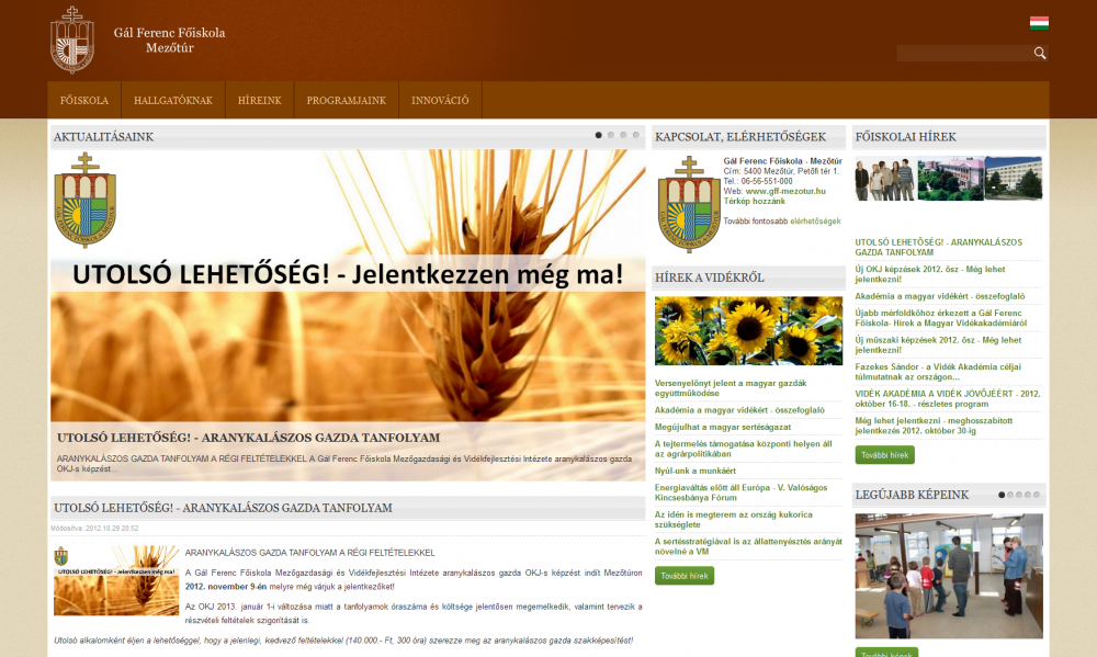 GFF weboldala reszponzív webdesign alkalmazásával, HD nézetben