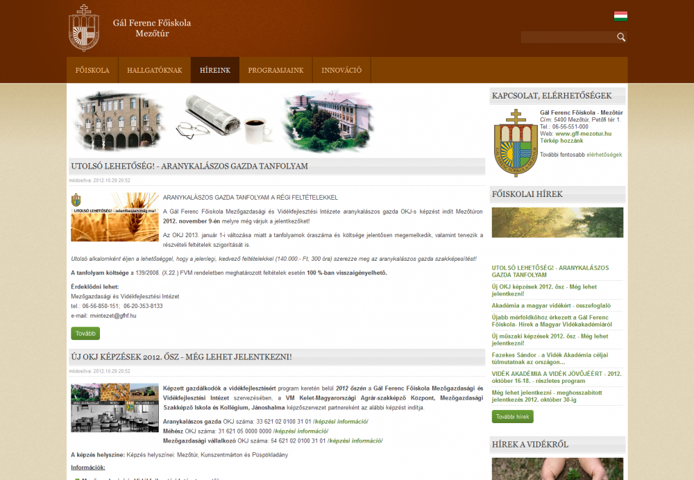 GFF intézményi portál reszponzív webdesign alkalmazású képe