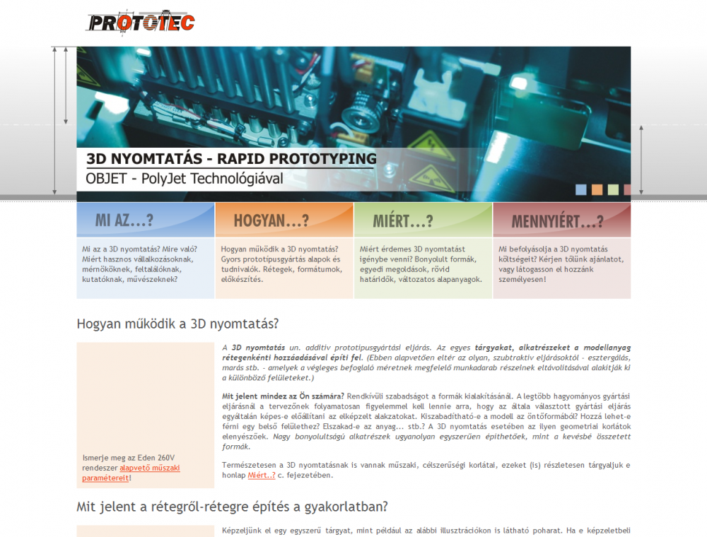 Prototec weboldalának képe