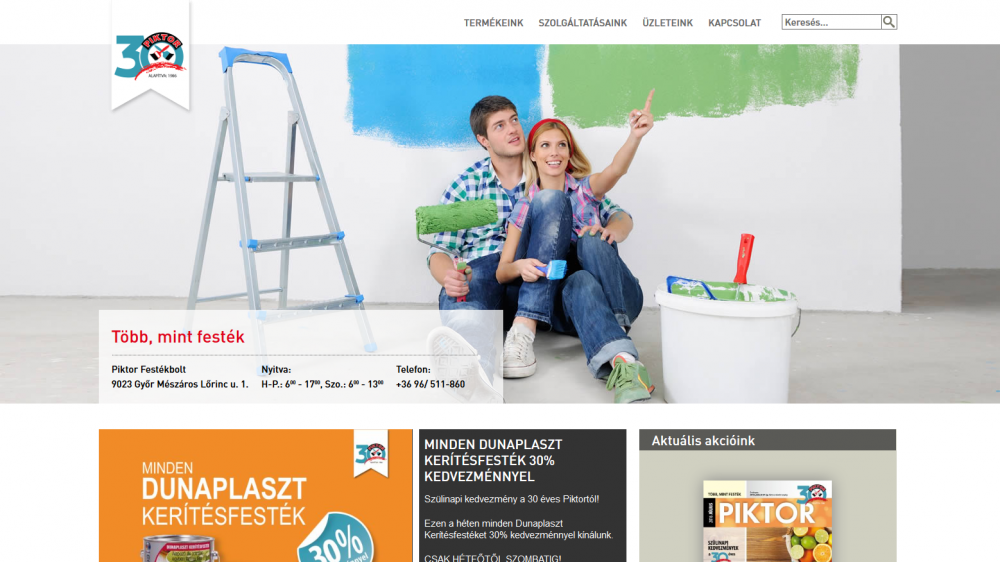 Piktor Festékbolt weboldalának kezdőlapja hd nézetben