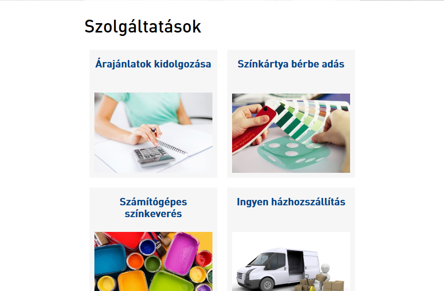 Piktor Festékbolt weboldal tablet nézetben