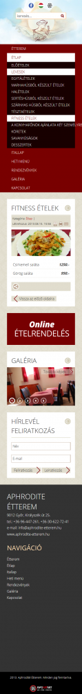 Aphrodite Étterem weboldala mobil nézetben