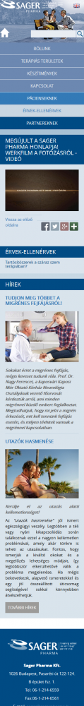 Sager Pharma weboldala mobil nézetben