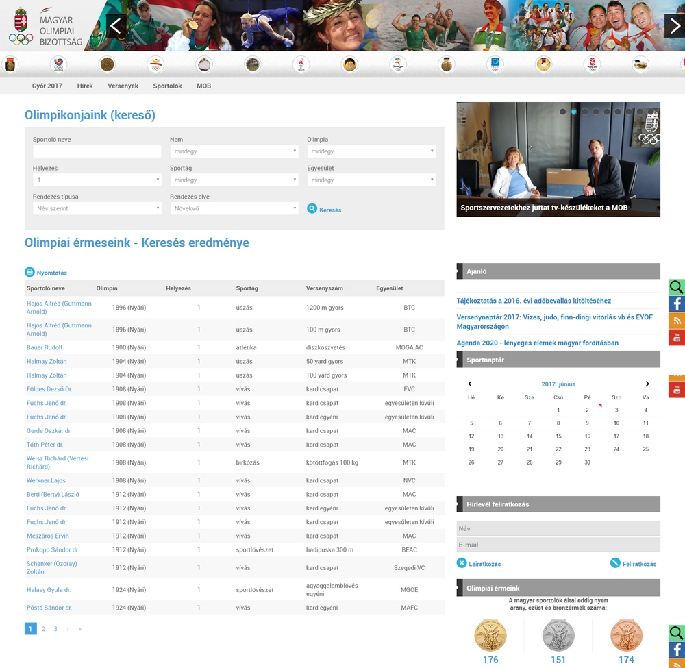 MOB weblap olimpikon kereső