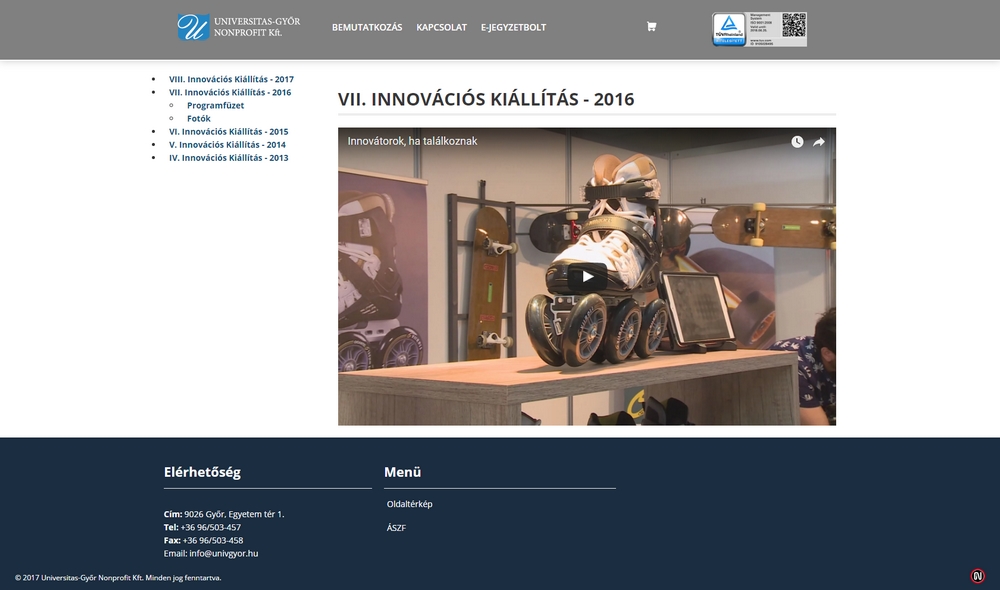 Universitas-Győr Nonprofit Kft. weboldala - tartalom