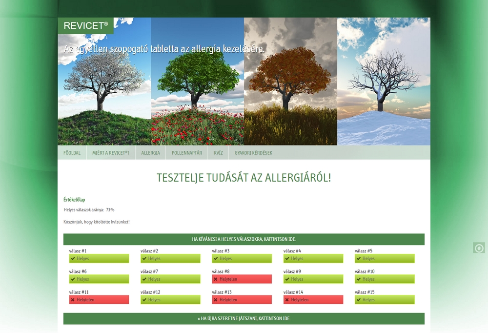 Revicet weboldala - Kvíz komponens