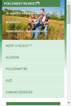 Revicet weboldala mobil nézetben