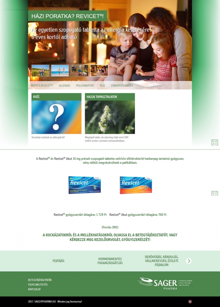 Revicet weboldala normál nézetben