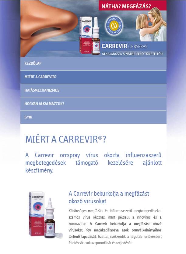 Carrevir (Sager Pharma) (http://carrevir.hu) - tablet nézet (álló)