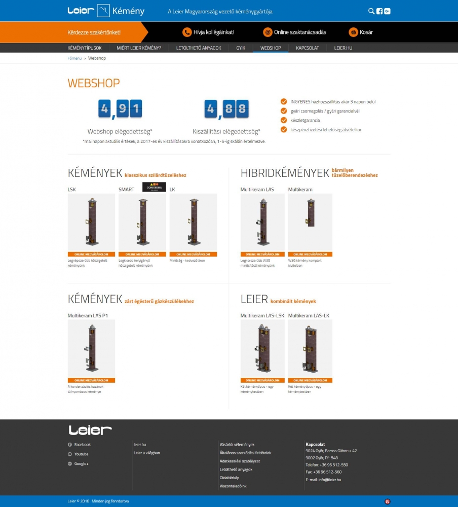 Leier kéményshop (https://kemenyshop.leier.hu/) - webshop