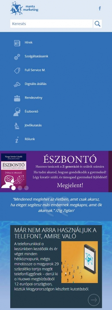 Manta Marketing (http://www.mantamarketing.hu) - mobil nézet