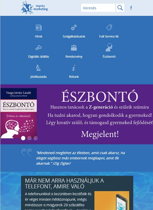 Manta Marketing (http://www.mantamarketing.hu) - tablet nézet (álló)