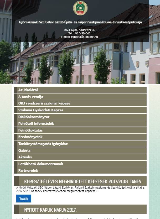 Győri Műszaki SZC Gábor László Építőipari Szakközépiskolája (http://muhelyiskola.hu) - tablet nézet (álló)