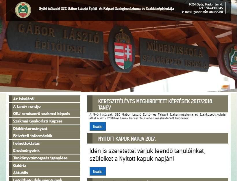 Győri Műszaki SZC Gábor László Építőipari Szakközépiskolája (http://muhelyiskola.hu) - tablet nézet (fekvő)