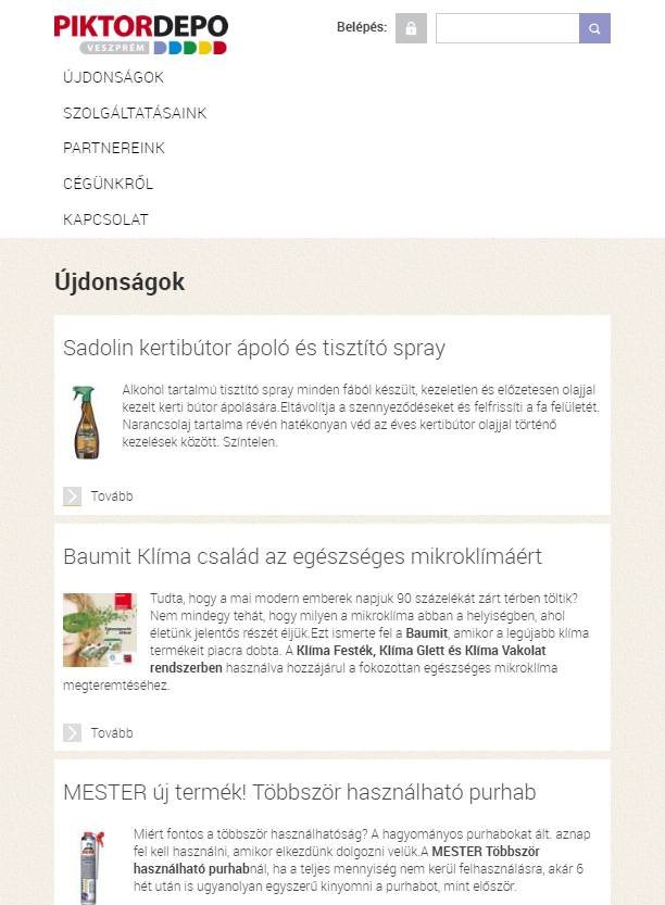 Piktor Depo Kft. (https://www.piktordepo.hu) - tablet nézet (álló)