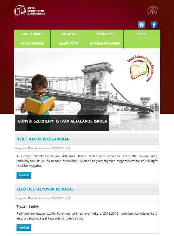 Széchenyi István Általános Iskola - Gönyű  (http://szechenyigonyu.hu) - tablet nézet (álló)