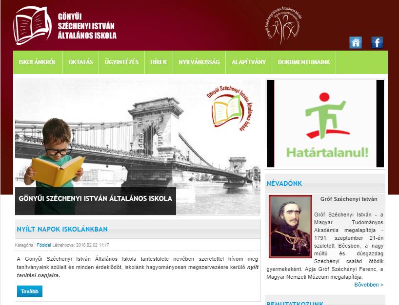 Széchenyi István Általános Iskola - Gönyű  (http://szechenyigonyu.hu) - tablet nézet (fekvő)