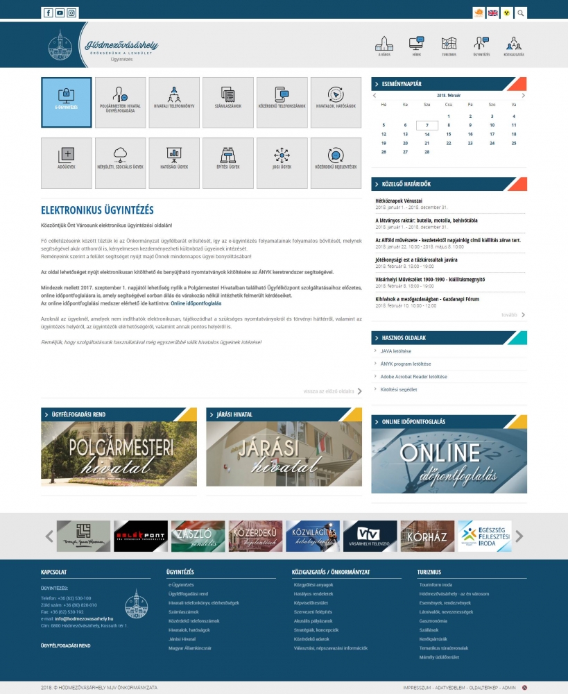 Hódmezővásárhely város honlapja (https://www.hodmezovasarhely.hu) - elektronikus ügyintézés, aloldal