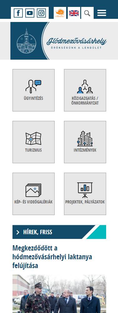Hódmezővásárhely város honlapja (https://www.hodmezovasarhely.hu) - mobil nézet