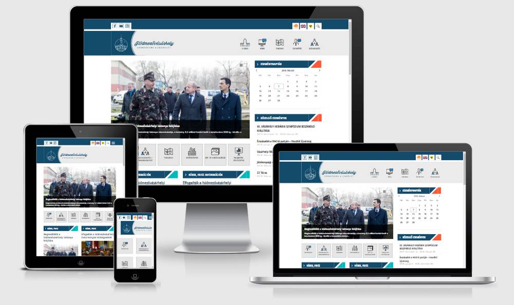 Hódmezővásárhely város honlapja (https://www.hodmezovasarhely.hu) - reszponzív nézetek