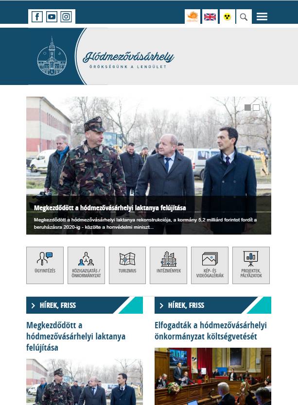 Hódmezővásárhely város honlapja (https://www.hodmezovasarhely.hu) - tablet nézet (álló)