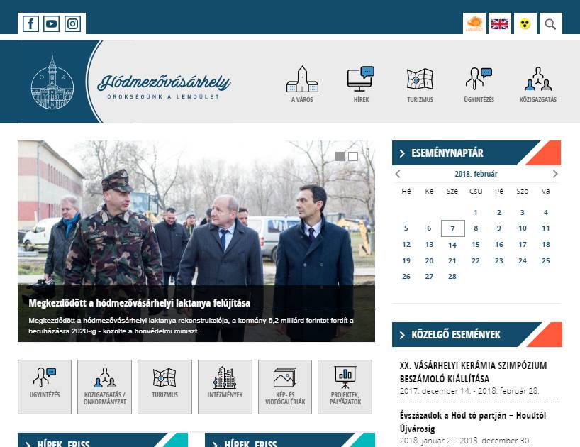 Hódmezővásárhely város honlapja (https://www.hodmezovasarhely.hu) - tablet nézet (fekvő)