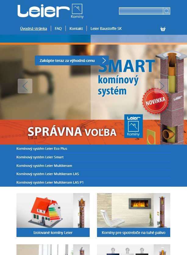LEIER kéményshop (szlovákia) (http://kominy.leier.sk) - tablet nézet (álló)