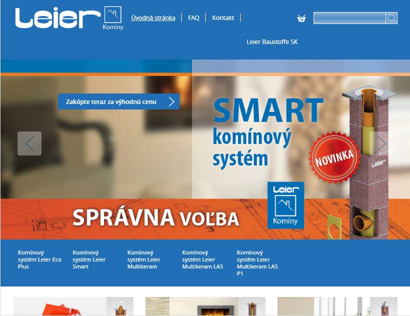 LEIER kéményshop (szlovákia) (http://kominy.leier.sk) - tablet nézet (fekvő)