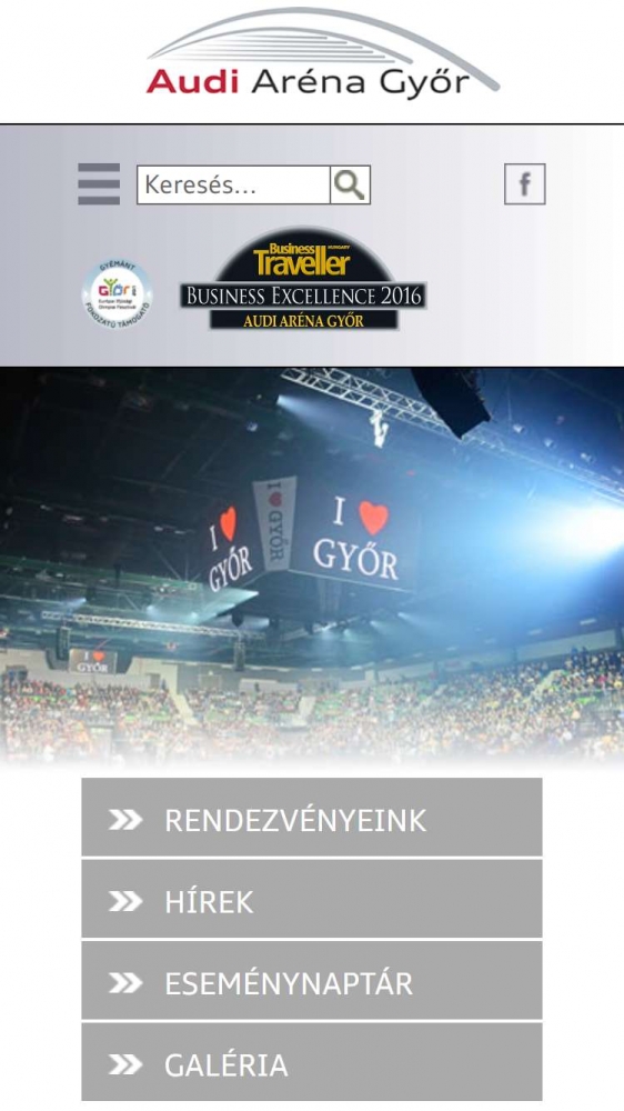 Audi Aréna Győr (https://www.audiarena.hu/) - Mobil nézet