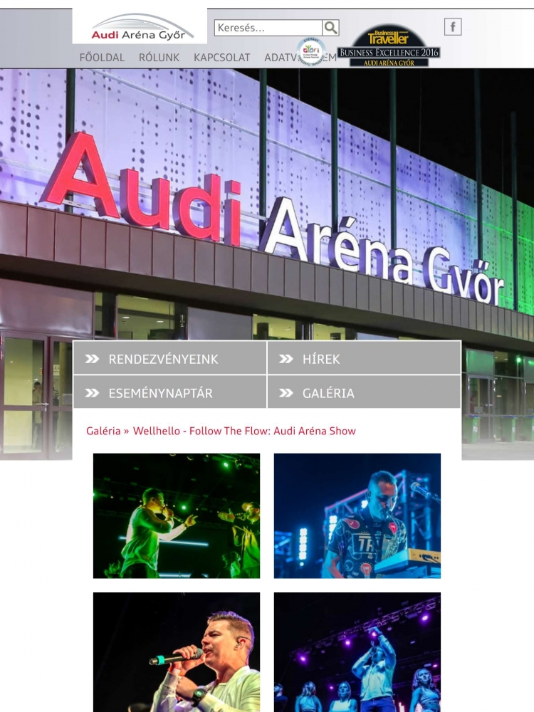 Audi Aréna Győr (https://www.audiarena.hu/) - Tablet nézet