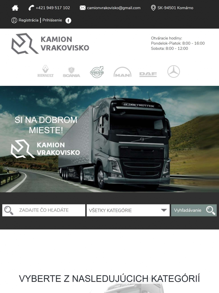 Bontottkamion - TIMX Kft.- Szlovákia- (http://volvovrakovisko.sk/uvodna-stranka) - Tablet nézet
