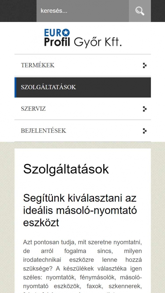 Euro-Profil Győr Kft.  (https://www.epgyor.hu/) - Mobil nézet