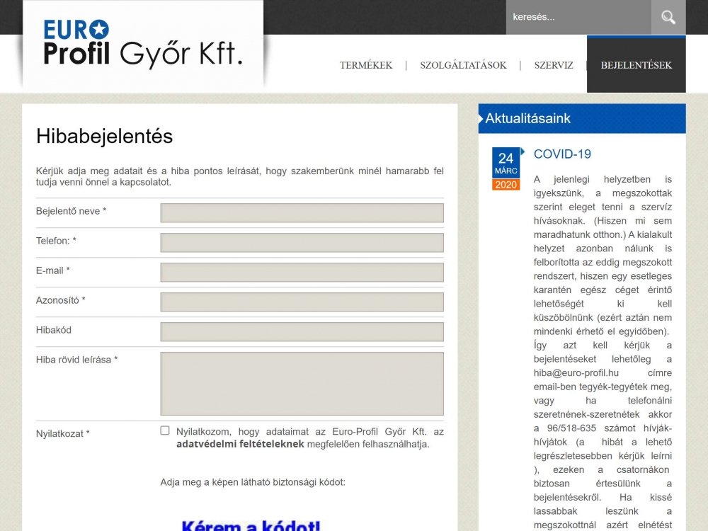 Euro-Profil Győr Kft.  (https://www.epgyor.hu/) - Tablet fekvő nézet