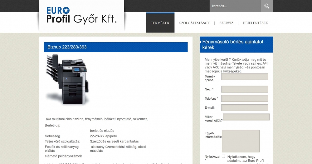 Euro-Profil Győr Kft.  (https://www.epgyor.hu/) - Termékek menüpont