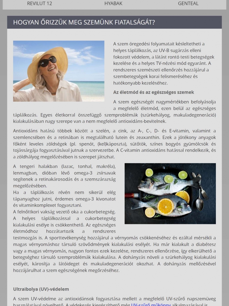 Fókuszban a szem (https://fokuszbanaszem.hu/) - Tablet nézet