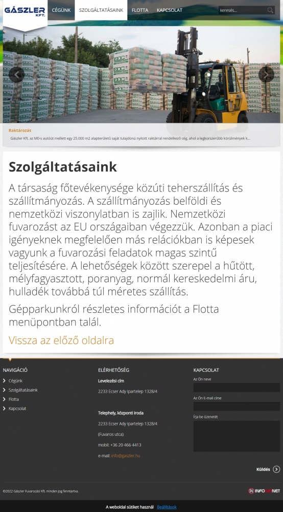 Gászler Fuvarozási Kft. (http://www.gaszler.hu/) - Mobil nézet