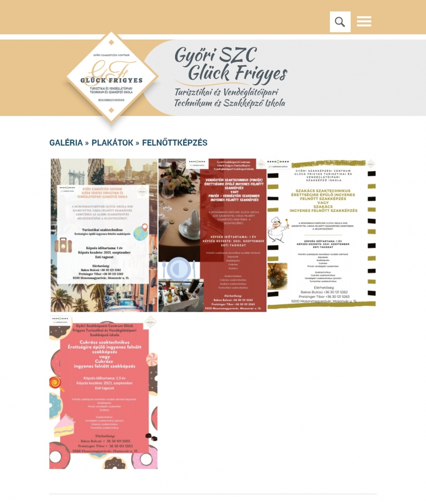 Győri SZC Glück Frigyes Turisztikai és Vendéglátóipari Szakképző Iskola (https://www.gluckiskola.hu) - Tablet nézet