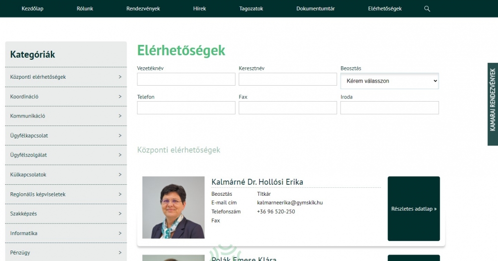 GYMSMKIK (https://www.gymsmkik.hu) - Elérhetőségek menüpont
