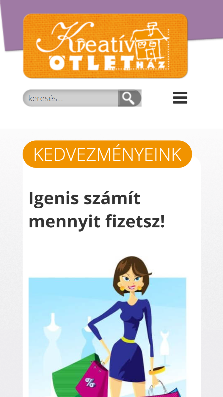 Kreatív Ötletház (https://kreativotlethaz.hu/) - Mobil nézet