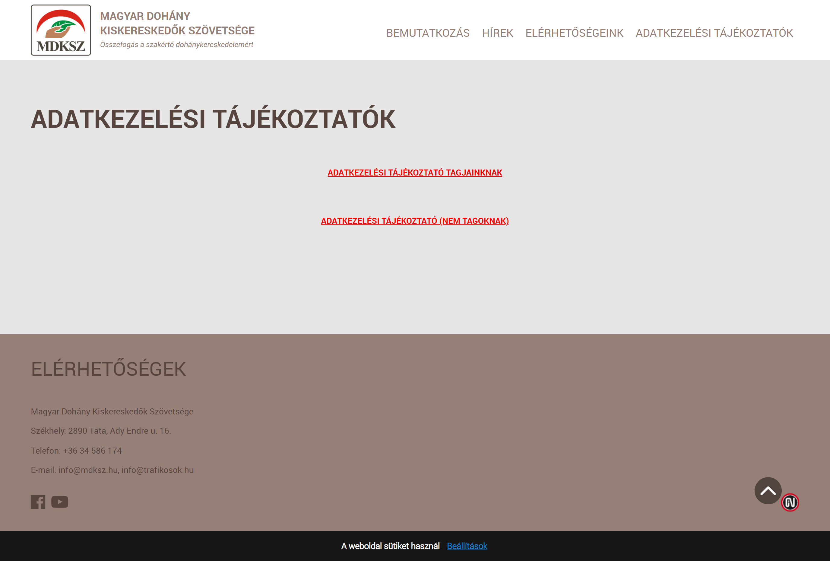 Magyar Dohány Kiskereskedők Szövetsége (https://www.mdksz.hu) - Adatkezelési tájékoztató