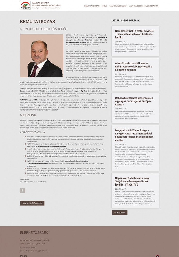 Magyar Dohány Kiskereskedők Szövetsége (https://www.mdksz.hu) - Tablet nézet