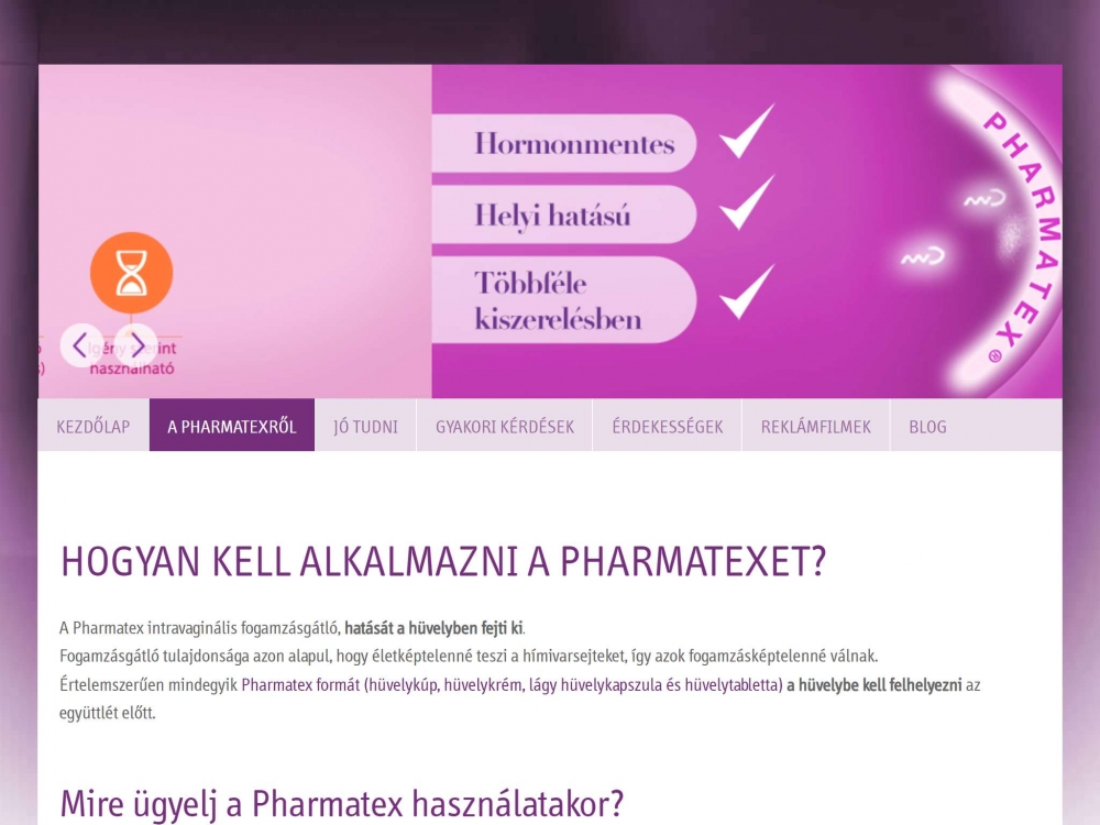 Pharmatex weboldal (https://pharmatex.hu/) -  Tablet fekvő nézet