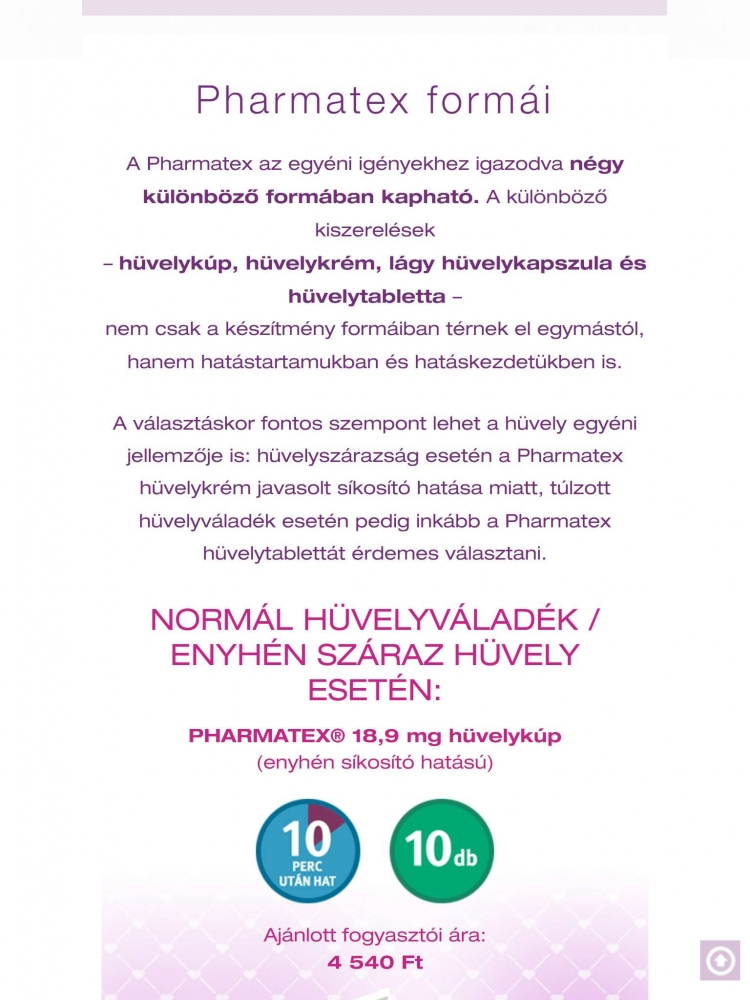 Pharmatex weboldal (https://pharmatex.hu/) -  Tablet nézet