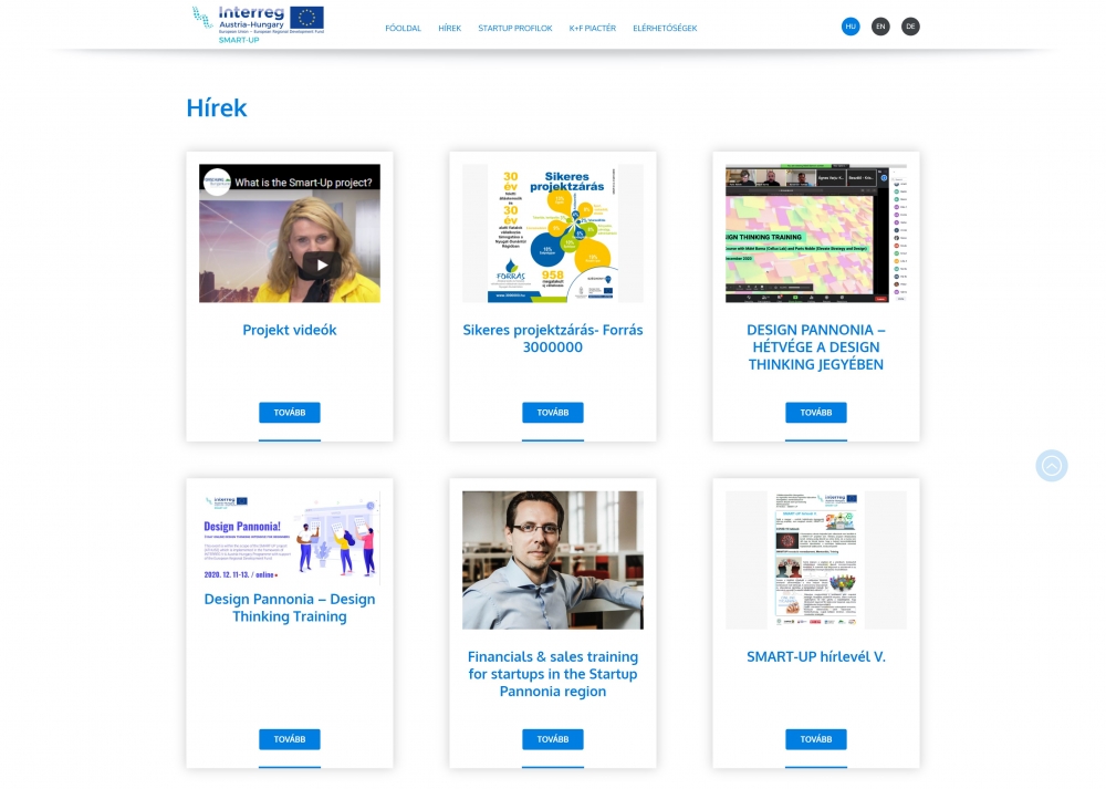 Startup Pannonia (https://www.startup-pannonia.eu) -Hírek menüpont 