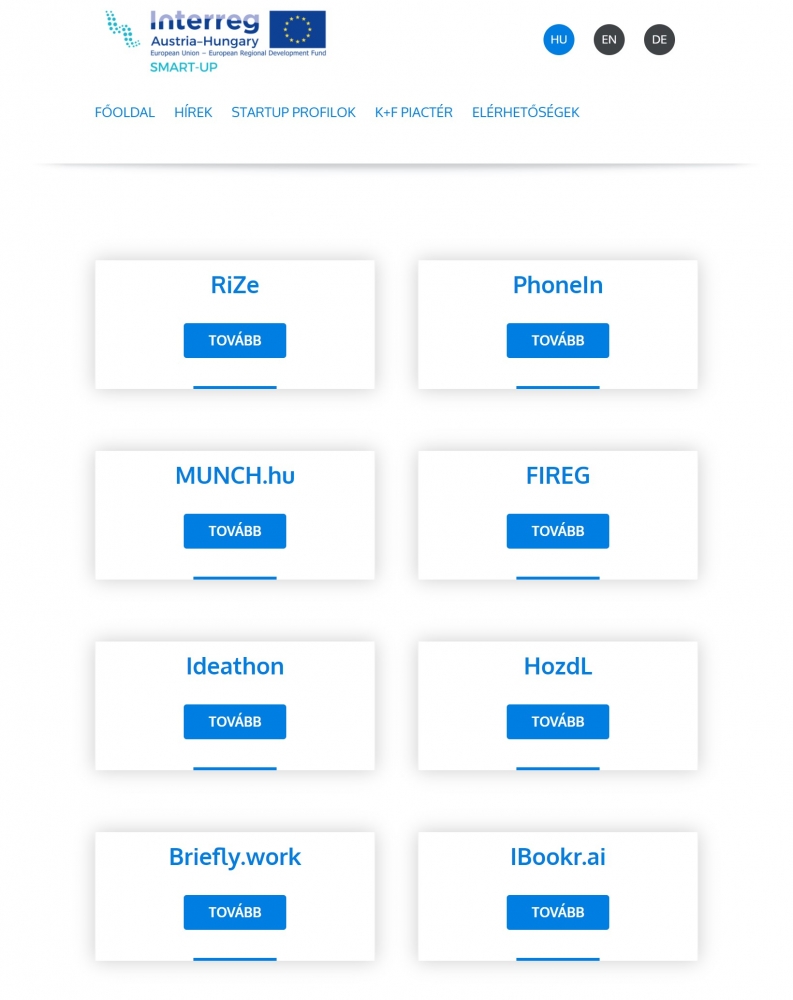 Startup Pannonia (https://www.startup-pannonia.eu) - Tablet nézet